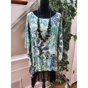 Slinky Brand Womens Multicolor Paisley Print Polyester Round Neck Blouse Size 3X